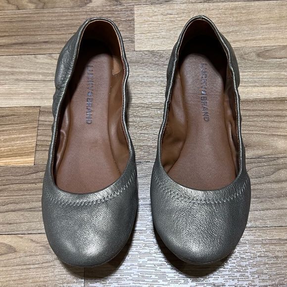 Lucky Brand Size 7 Emmie Dark Brown Gold Tinted‎ Leather Slip On Ballet Flats - Picture 4 of 8